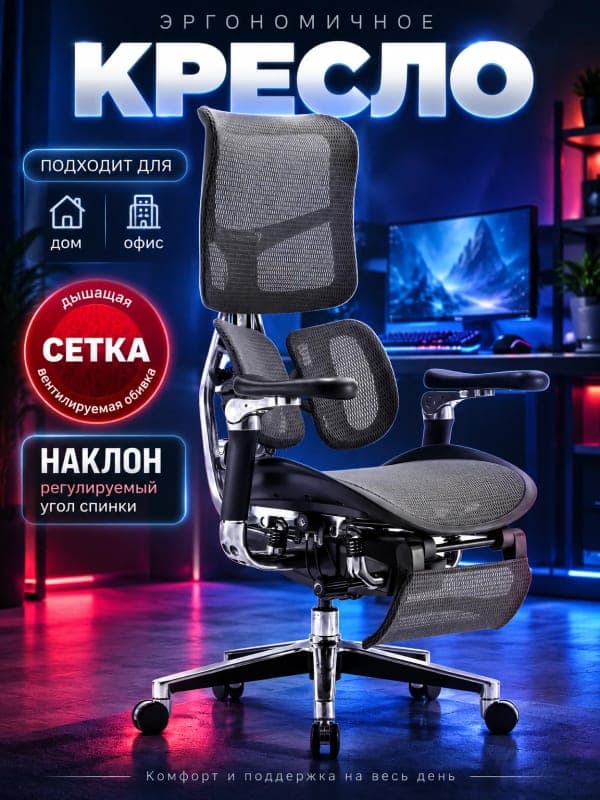 Эргономичное кресло с сеткой: инфографика для карточки товара Wildberries и Ozon