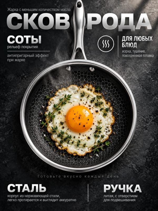 Сковорода: инфографика для карточки товара Wildberries и Ozon