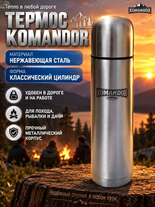 Термос Komandor: инфографика для карточки товара Wildberries и Ozon