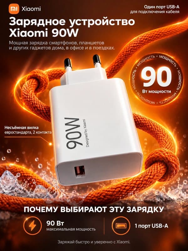 Зарядное устройство Xiaomi: инфографика для карточки товара Wildberries и Ozon